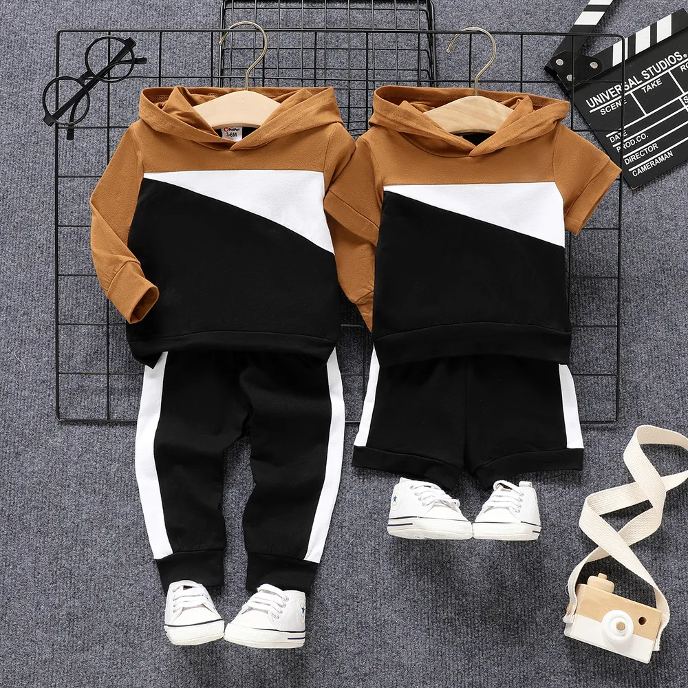 2pcs Baby Boy/Girl 95% Cotton Colorblock Hoodie and Shorts/Sweatpants Set big image 8