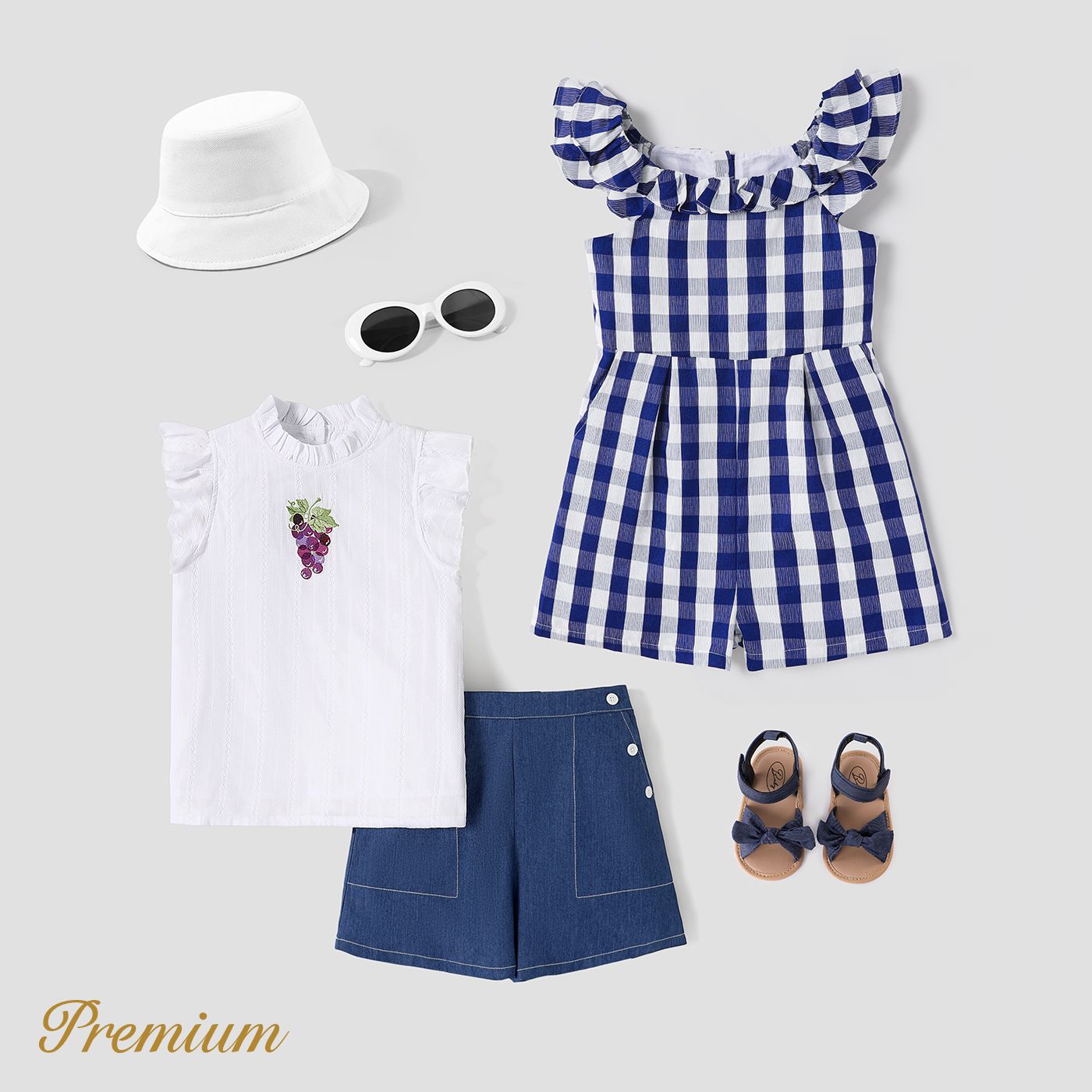 

<Plaid and Vine> Kid Girl Tank Romper / Shorts Sets
