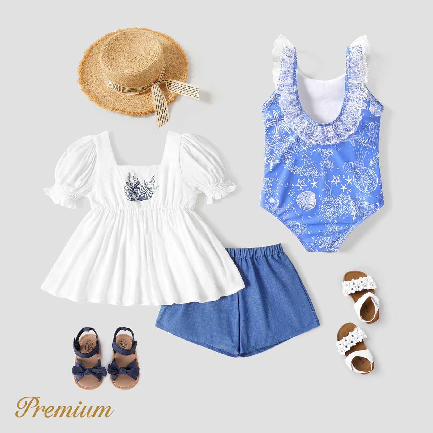 

<Marine Serenity> Kid Girl One-piece Swimsuit / Shorts Sets