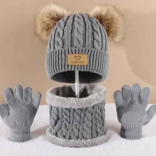 Three essential sets for children to keep warm in winter, hat + scarf + gloves