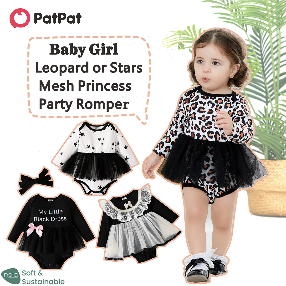 Baby Girl Leopard or Stars Mesh Princess Party Romper BlackandWhite image 2