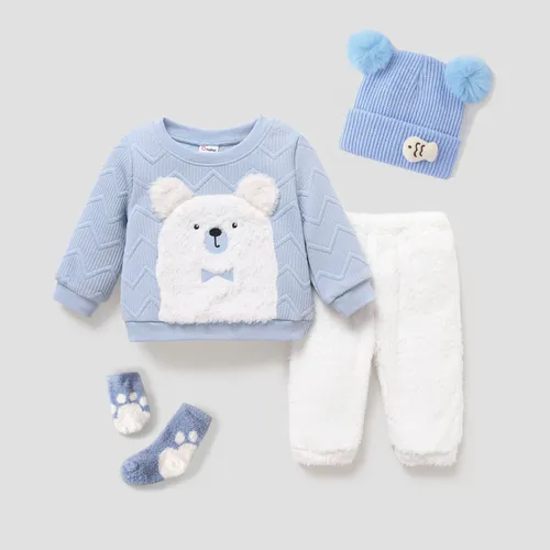 Baby Girl/Boy Hyper-Tactile 3D Bear Pattern Set/Hat/Socks 
