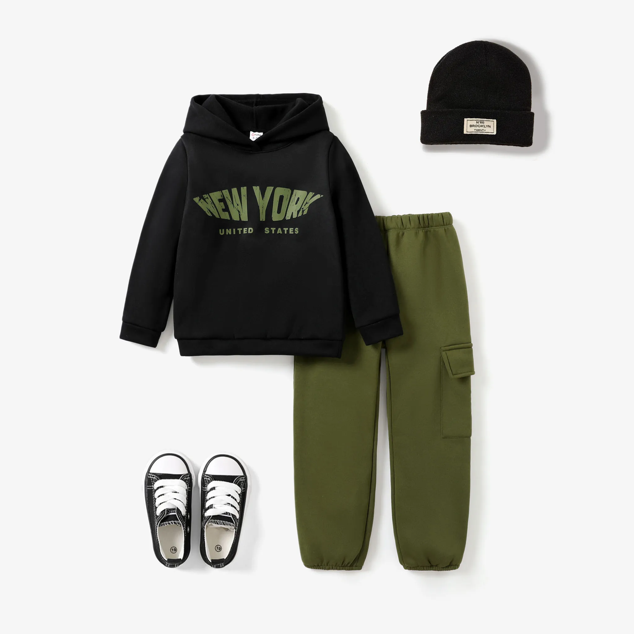 Toddler/Kid Boy Casual Letter Pattern Hooded Set/Shoes/Hat