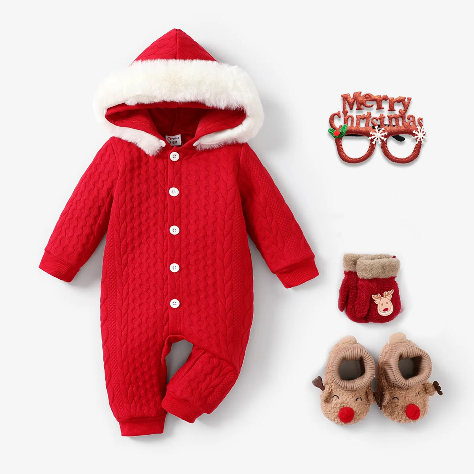 Baby Girl/Boy Christmas Hooded Jumpsuit/Scarf/Glasses/Socks