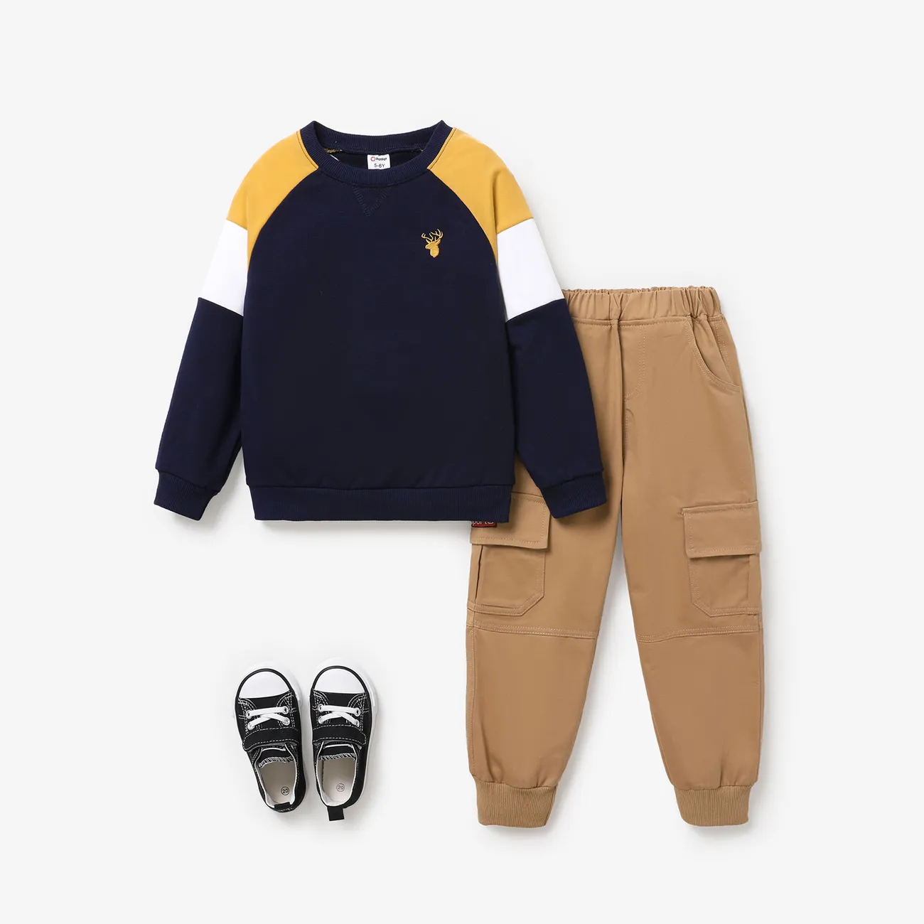 Kid Boy Sudadera / Zapatos / Pantalones de costura sólida y de tela azul profundo big image 1