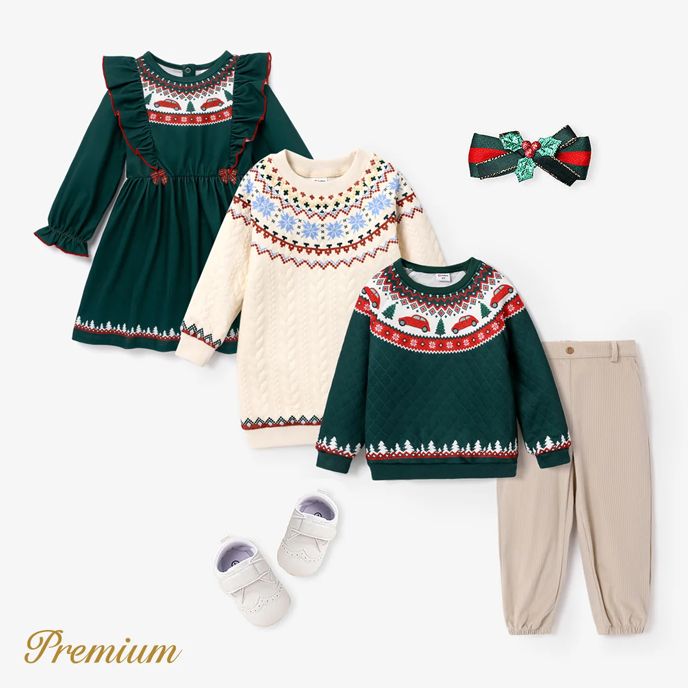 Toddler Girl Christmas Elegant Long Sleeve Dress/Set Apricot image 2