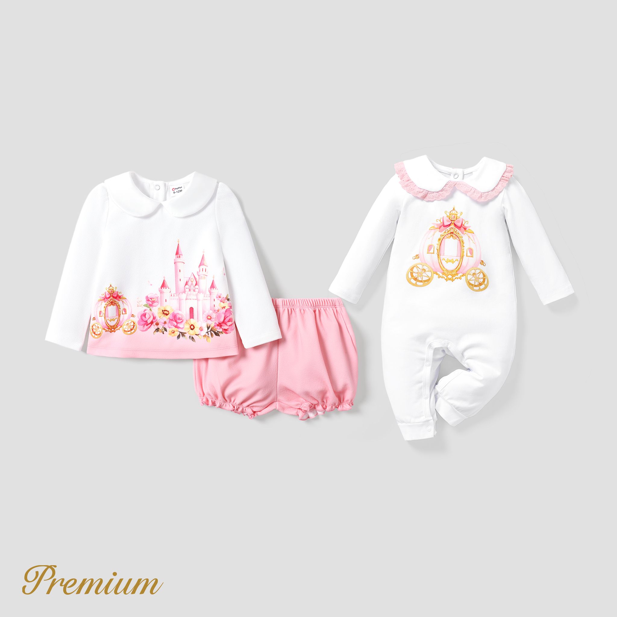 Baby Girl Elegant Castle Floral Cotton Set Or Jumpsuit