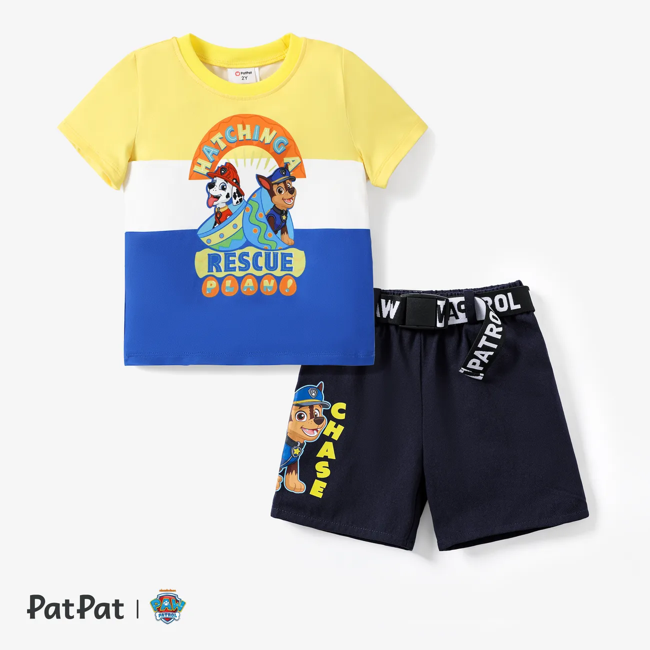 Easter PAW Patrol 1pc Toddler Boys Chase/Marshall Character Print Striped T-shirt/Shorts Color block big image 1
