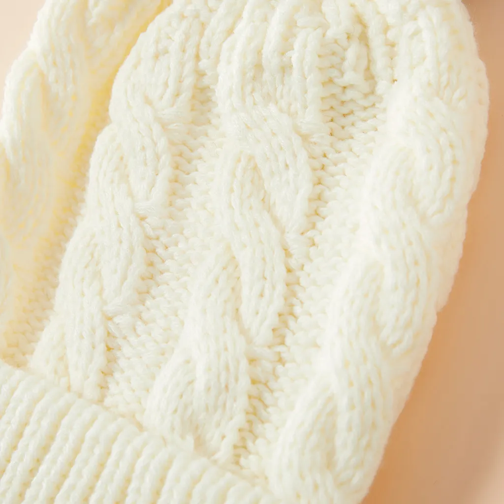 bonnets en tricot boules de poils multicolores automne/hiver Blanc big image 1