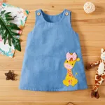 Baby Girl Giraffe Bowknot Solid Blue Denim Tank Dress Blue