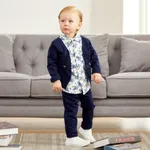 2pcs Baby Boy 95% Cotton Long-sleeve Faux-two Floral Print Top and Pants Set  image 4
