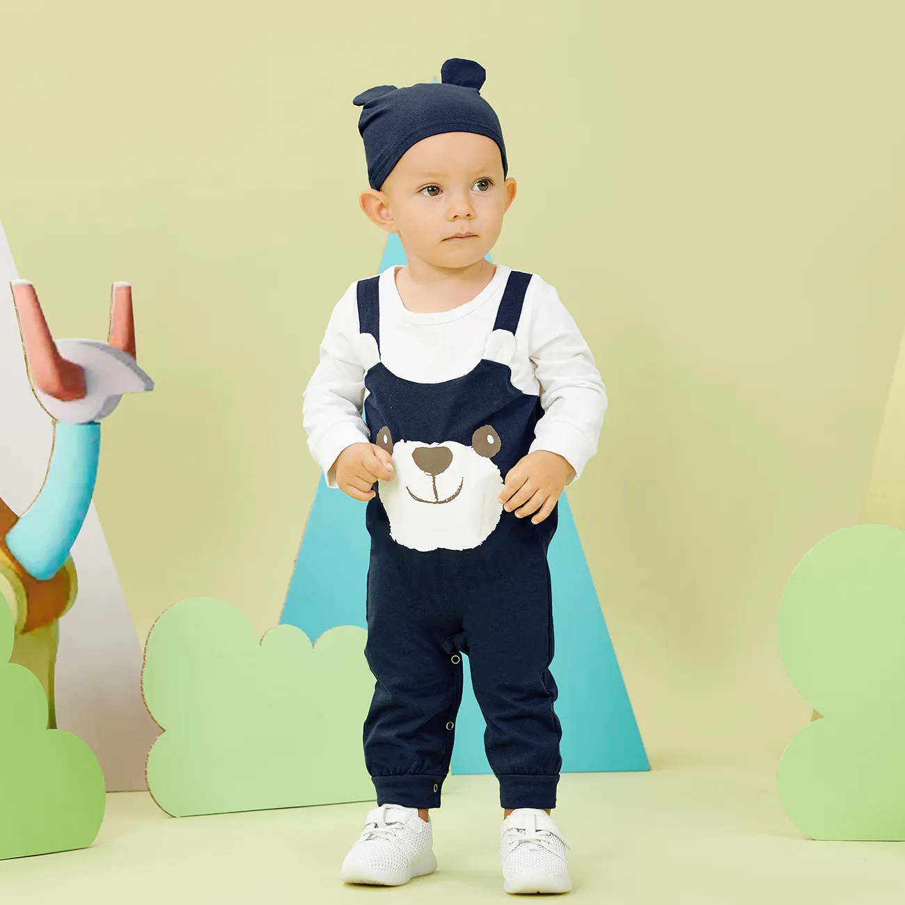2 unidades Bebé Menino Peça dois em um Urso Infantil Manga comprida Macacão Azul Real big image 1
