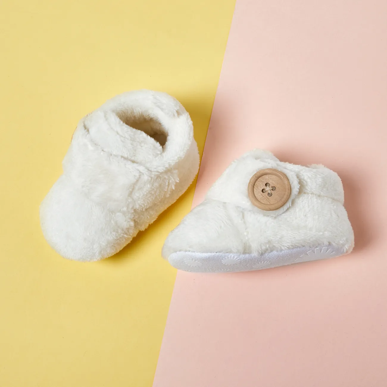Baby / Toddler Solid Coral Fleece Velcro Prewalker Boots White big image 1