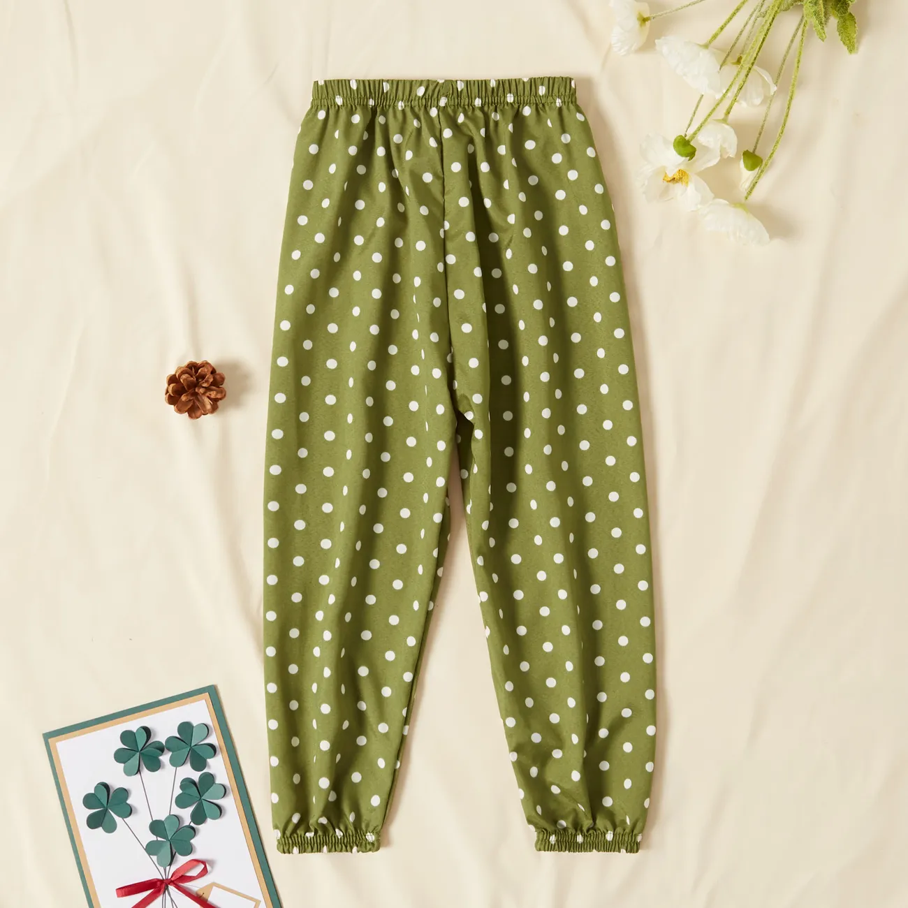 pantalones repelentes de mosquitos casuales de lunares para niñas pequeñas Verde oscuro big image 1