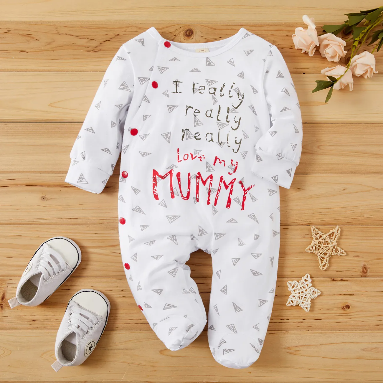 Baby Boy/Girl 95% Cotton Long-sleeve Footed Letter Print Jumpsuit