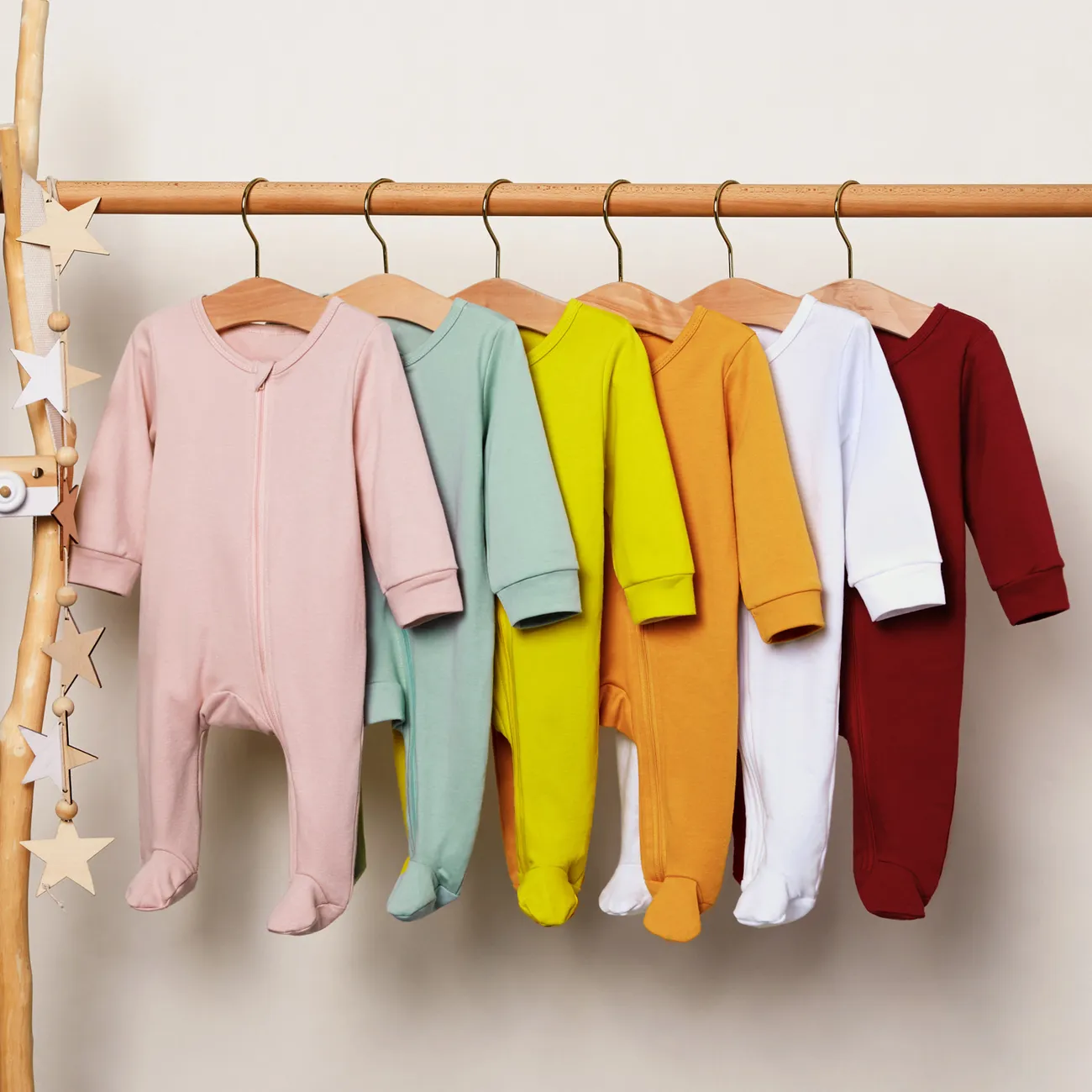 Multi Color Solid Footed/footie Long-sleeve Baby Jumpsuit Light Pink big image 1