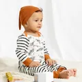 100% Cotton 3pcs Stripe and Feather Print Long-sleeve Baby Set  image 5