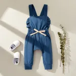 Stripe Print Ruffle Decor Sleeveless Baby Jumpsuit Blue grey