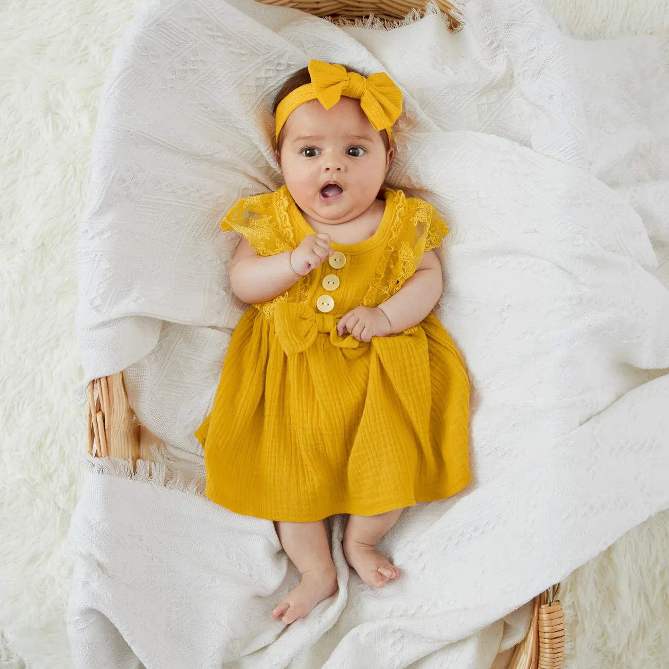 Baby Spitze Basics Ärmellos Kleider gelb big image 1