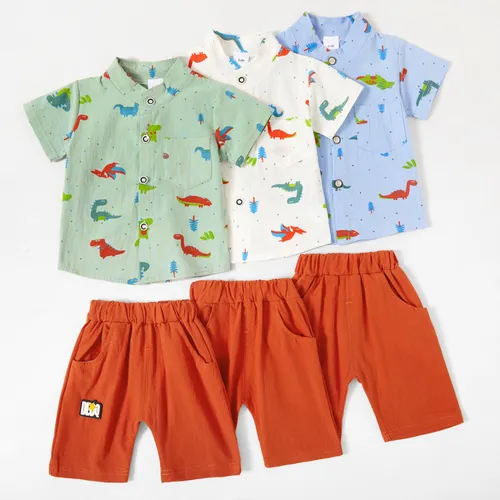 100% Cotton 2pcs Dinosaur Print Short-sleeve Baby Set