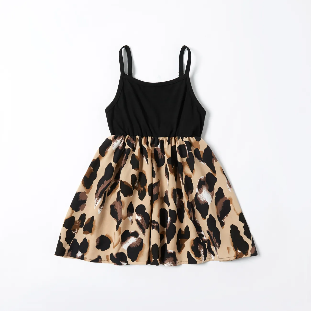 Leopard Print Splice Black Sling Dresses for Mommy and Me Black big image 1