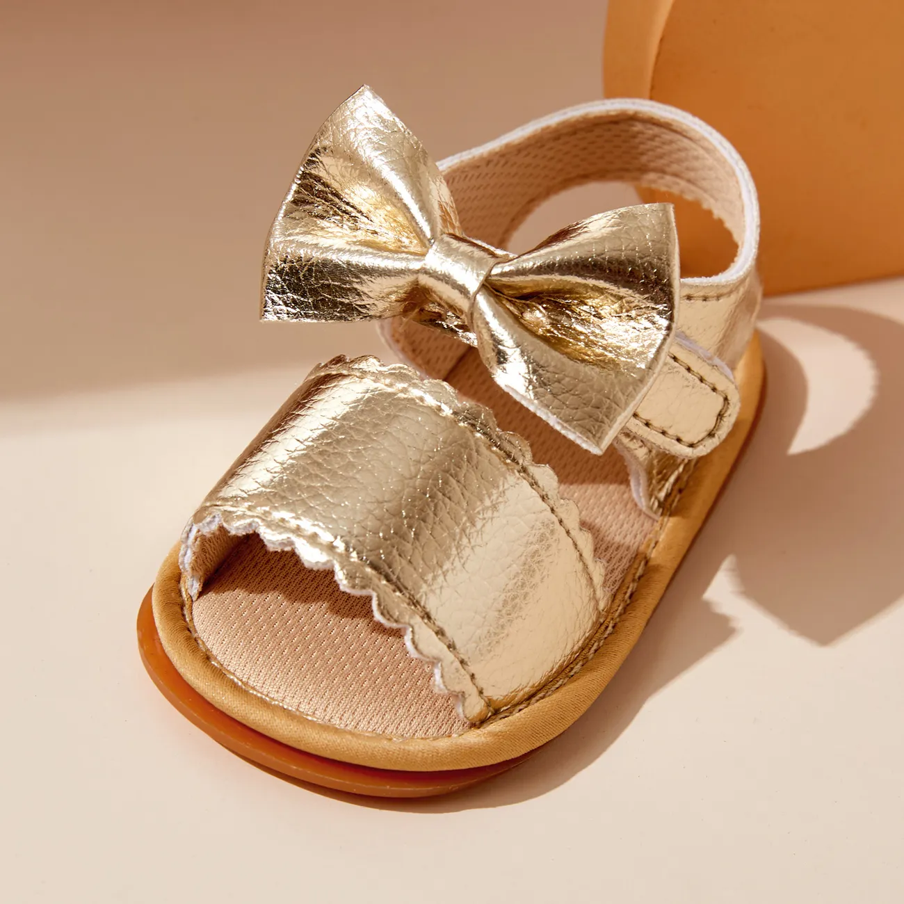 Baby / Toddler Solid Bowknot Velcro Closure Sandals Gold big image 1