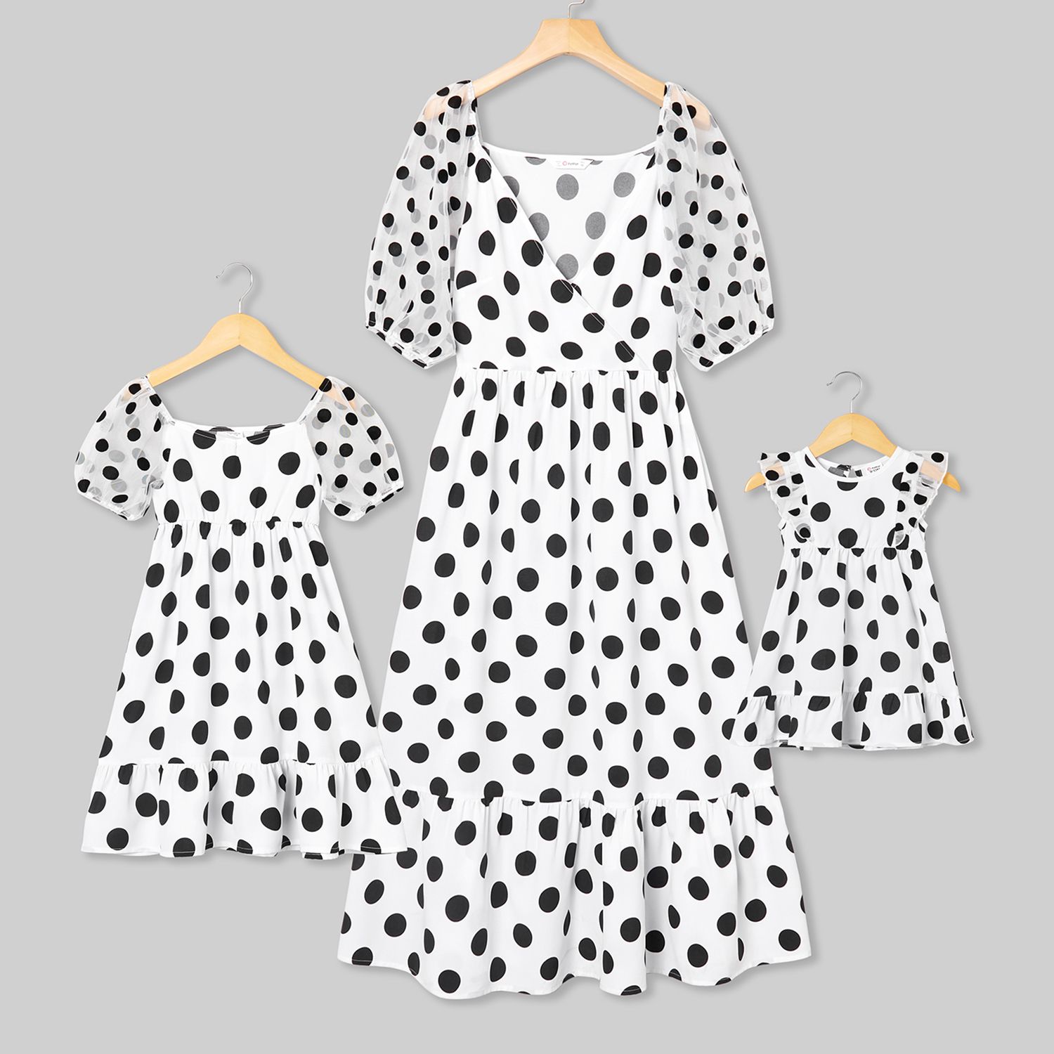 

Mesh Sleeve Polka Dot Matching Midi Dresses