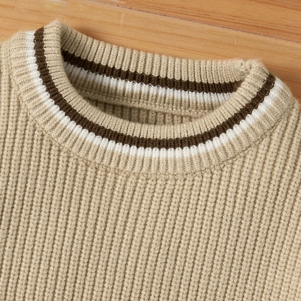 2pcs Solid Stripe Decor Knitted Long-sleeve Baby Set  image 4