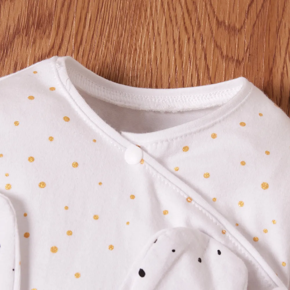 Rabbit Print 3D Ear Desert Dotted Footed/footie Long-sleeve White Baby Jumpsuit  big image 3