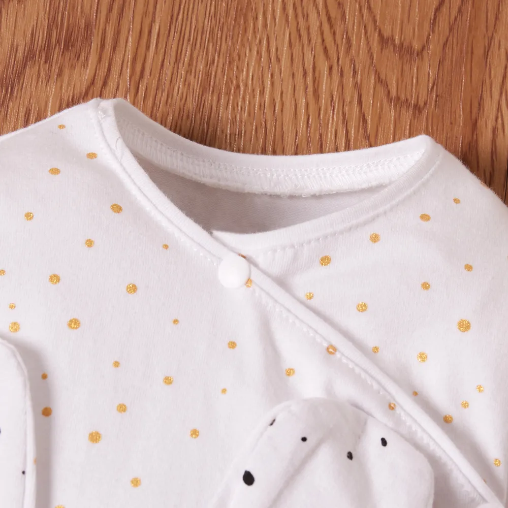 Rabbit Print 3D Ear Desert Dotted Footed/footie Long-sleeve White Baby Jumpsuit big image 3