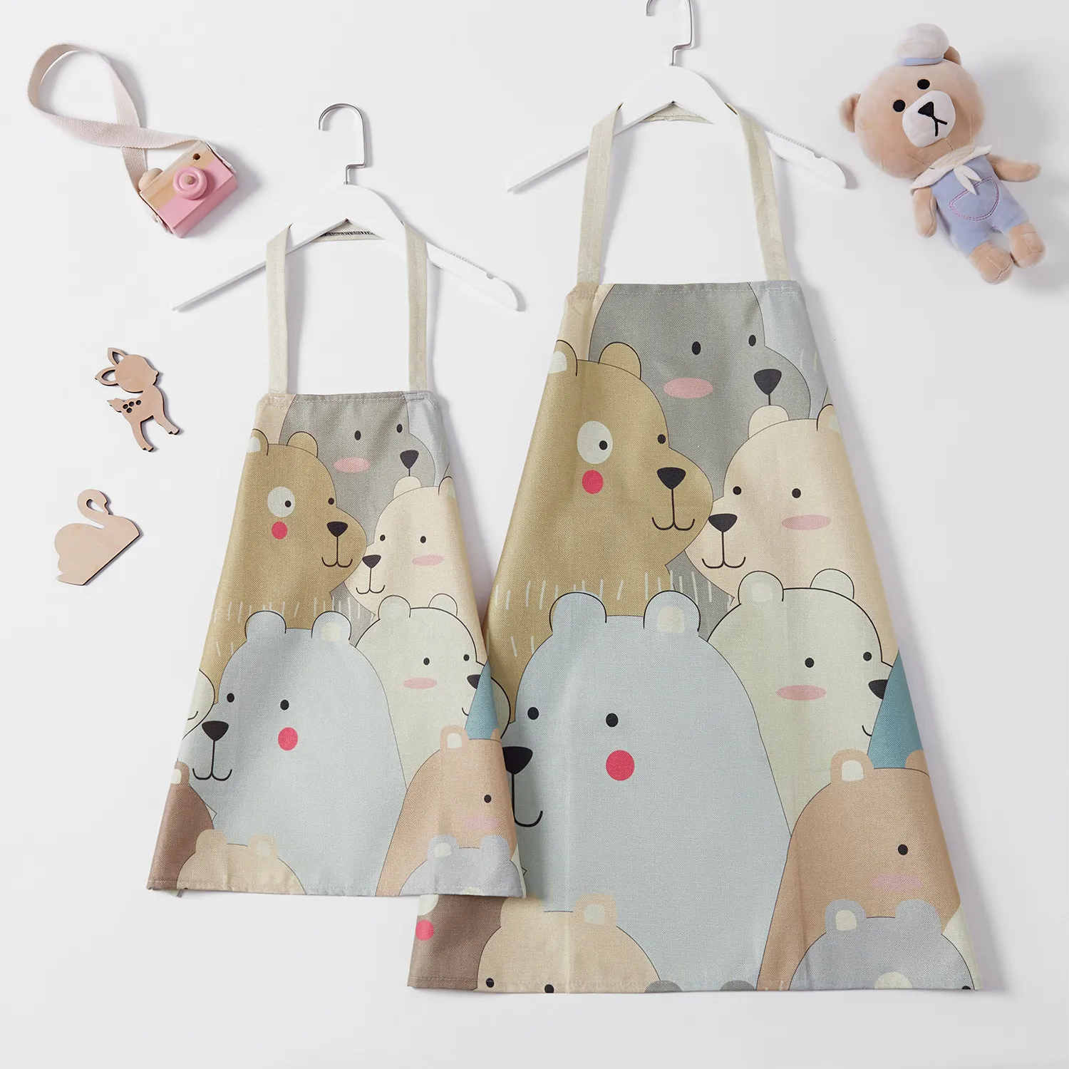 

Cute Dinosaur Print Linen Aprons for Mommy and Me