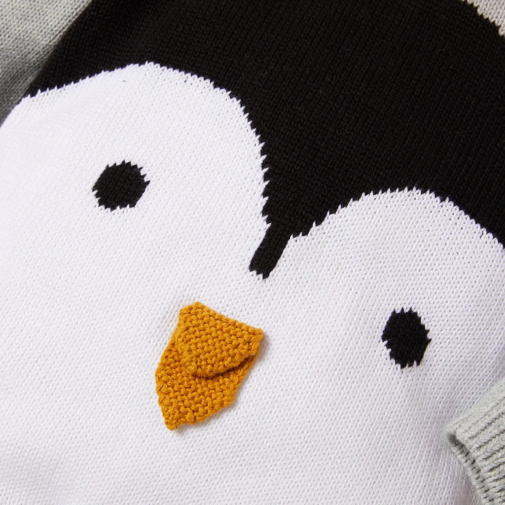 100% Cotton 3D Penguin Beak Knitted Long-sleeve Baby Jumpsuit Grey big image 1