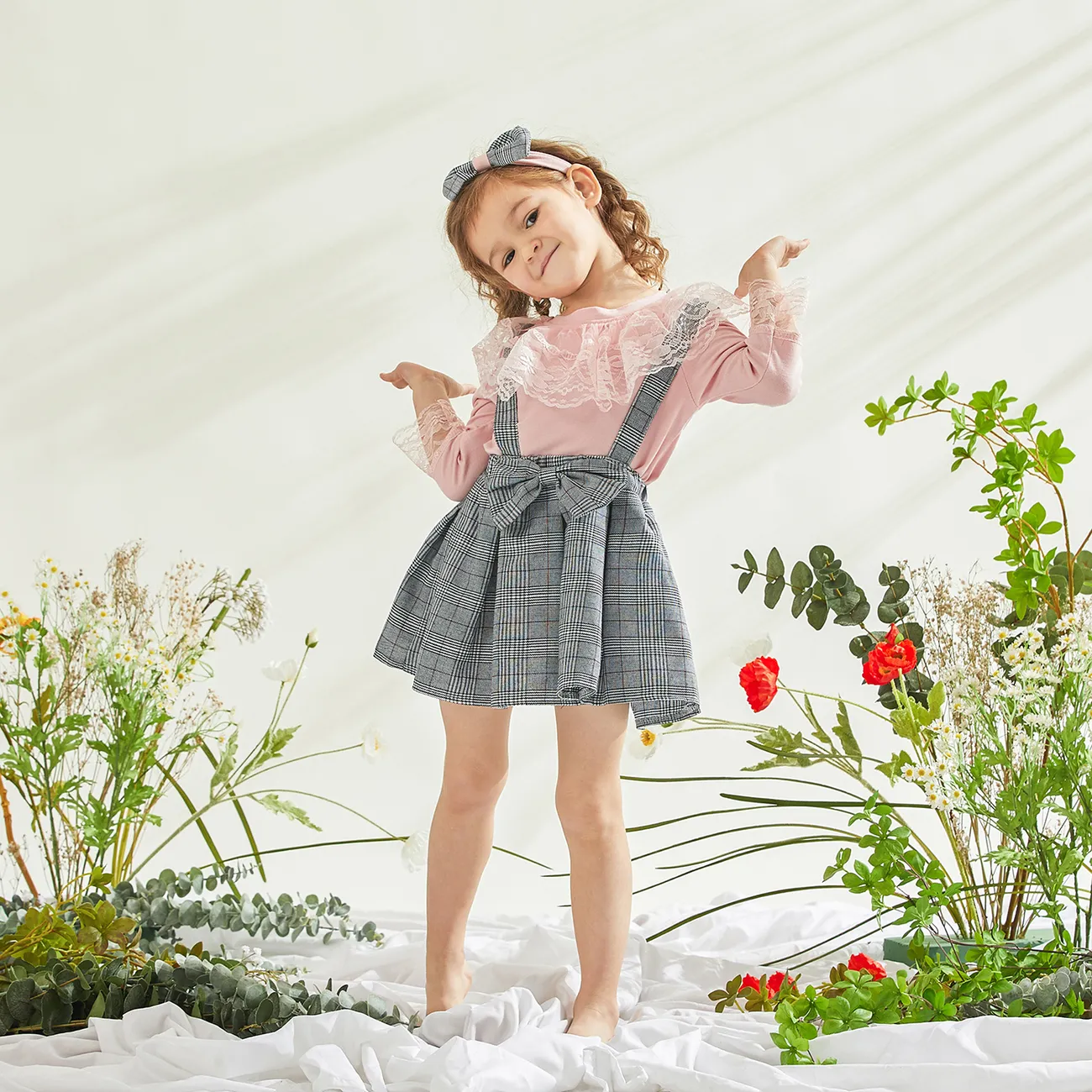 3 pièces Enfant en bas âge Fille Dentelle Décontracté Costume jupe Rose big image 1