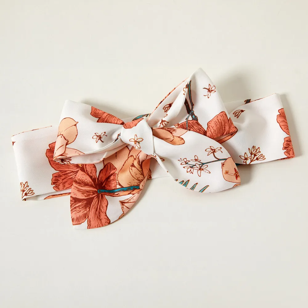 2pcs Baby Girl 100% Cotton Solid/Floral-print Sleeveless Ruffle Button Up Dress with Headband Set big image 3