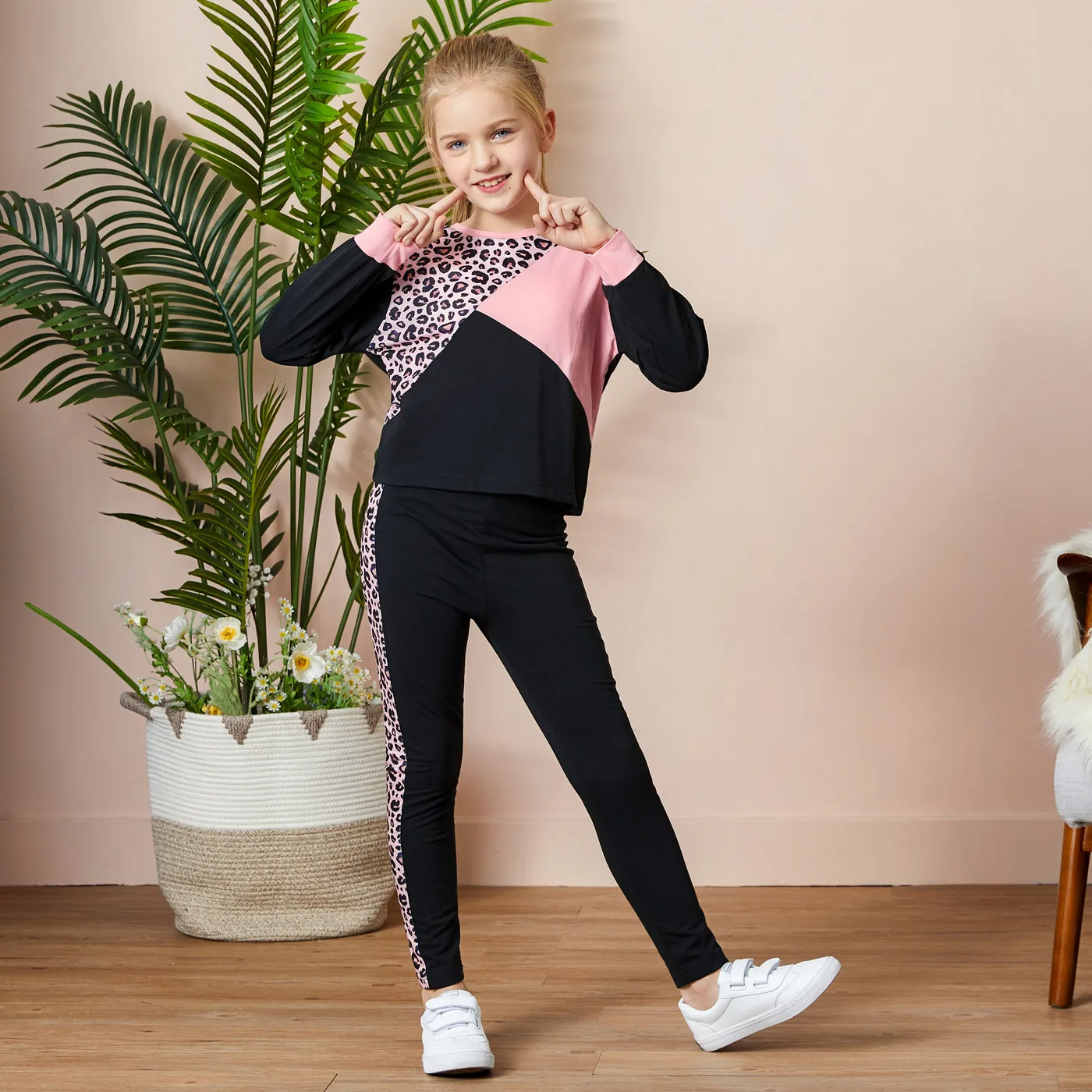 Fashinable Kid Girl Leopard & Color Block Set  big image 1