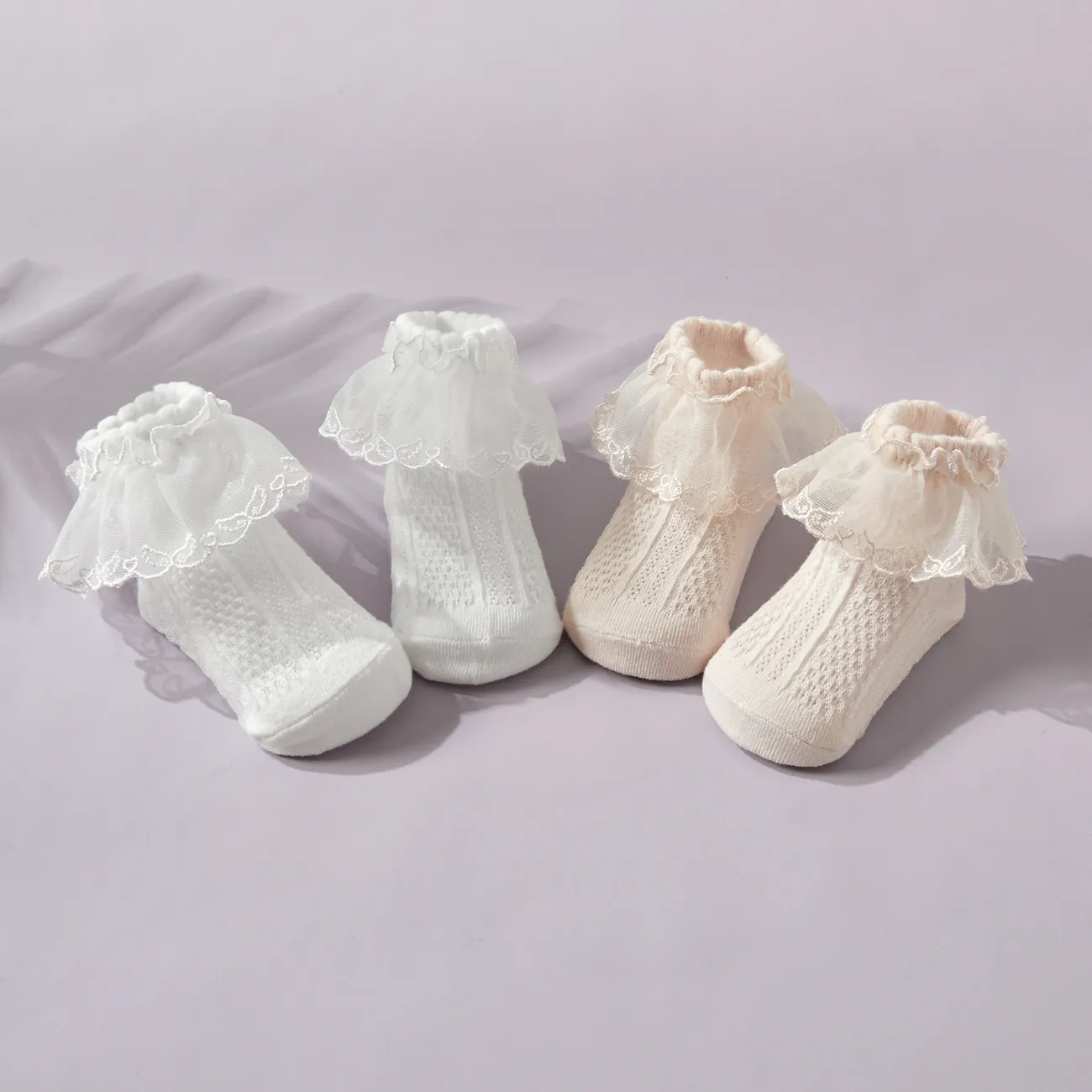 chaussettes respirantes à volants en dentelle solide pour bébé / enfant en bas âge Blanc big image 1