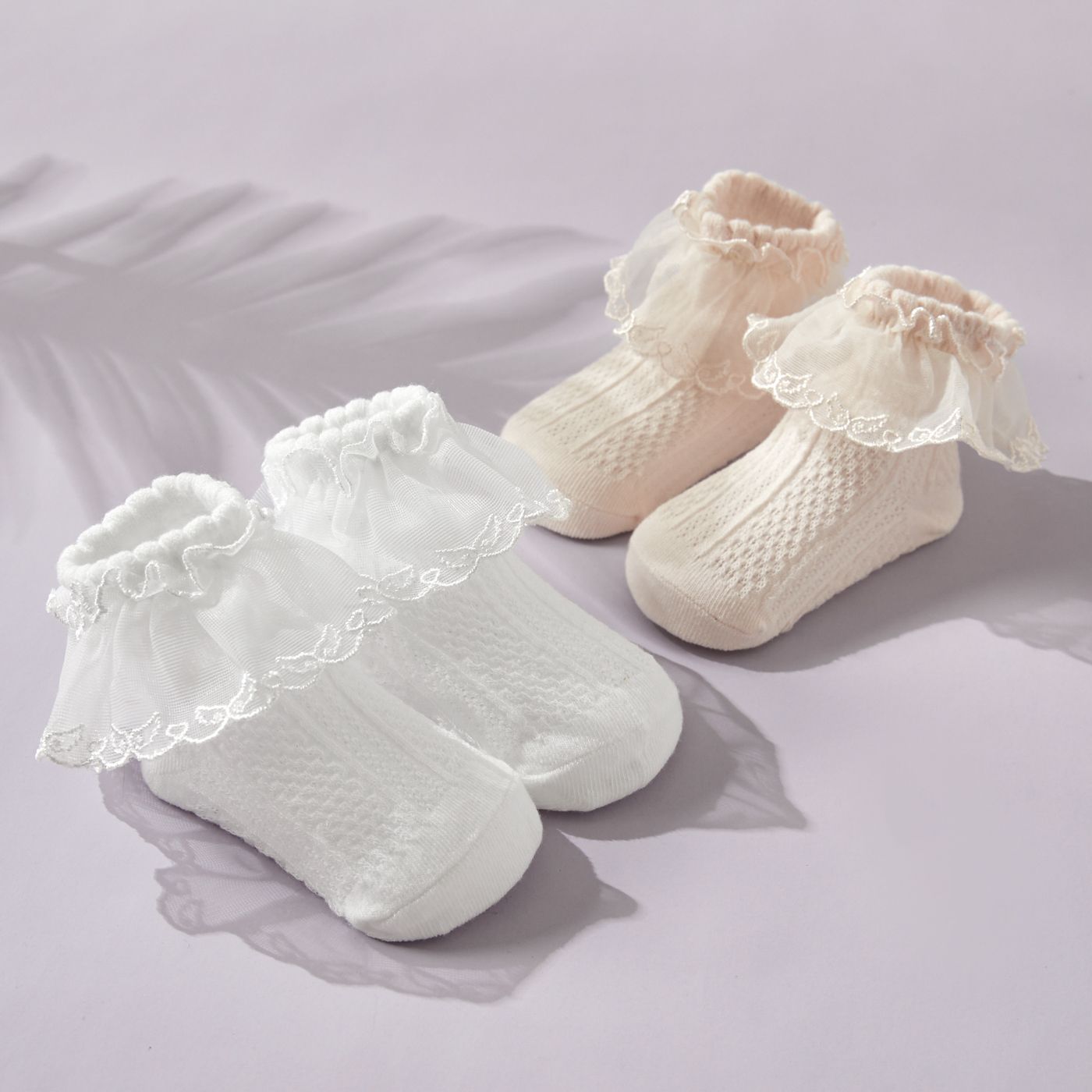 嬰幼兒純色蕾絲荷葉邊透氣襪