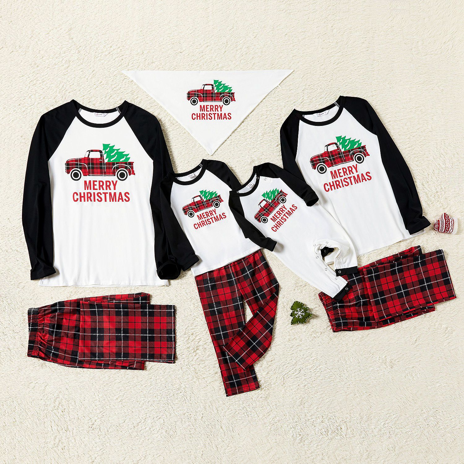 

Family Matching Plaid Truck Carrying Christmas Tree Pajamas Sets (Flame Resistant)