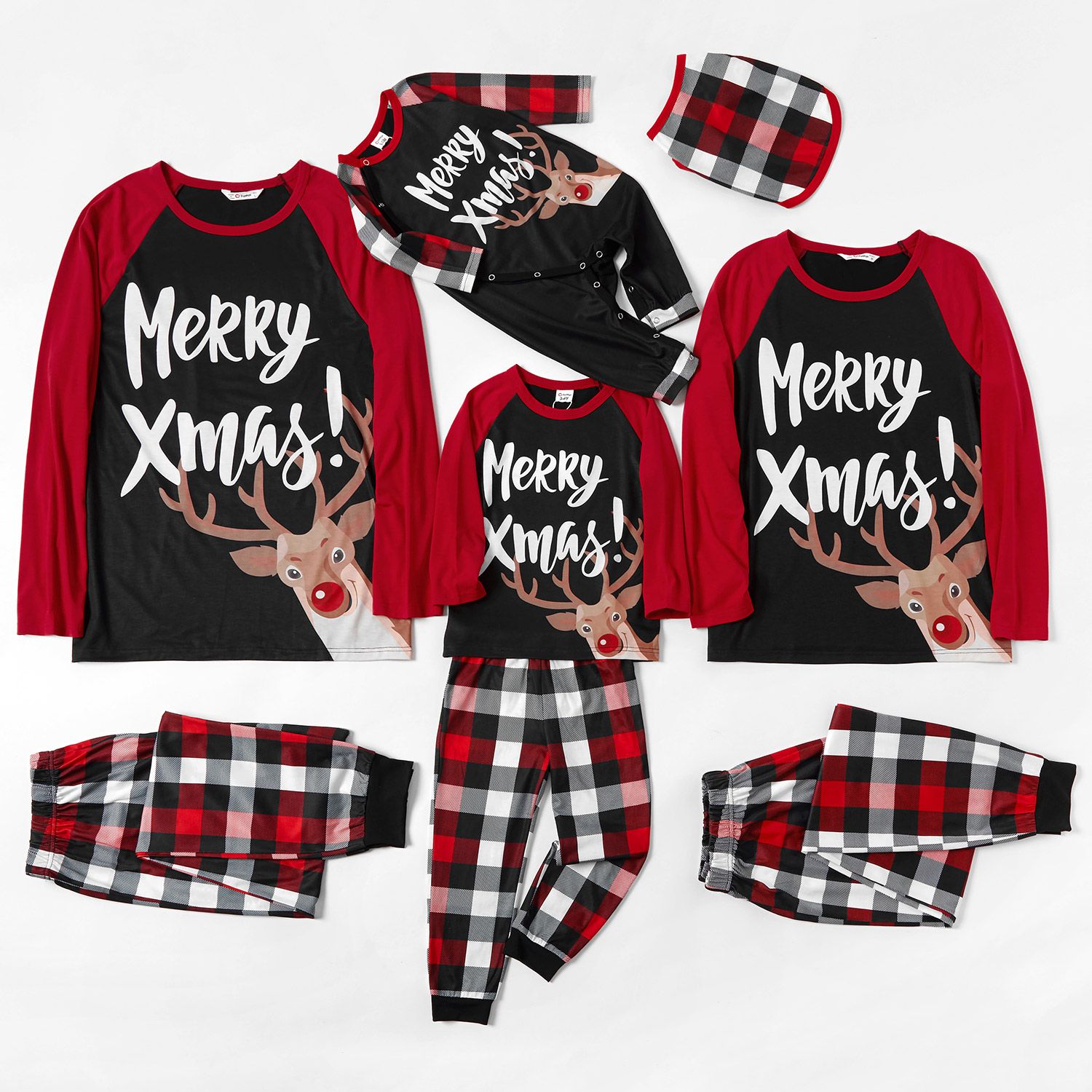 Mosaic Family Matching Reindeer Merry Christmas Pajamas Set(Flame Resistant)