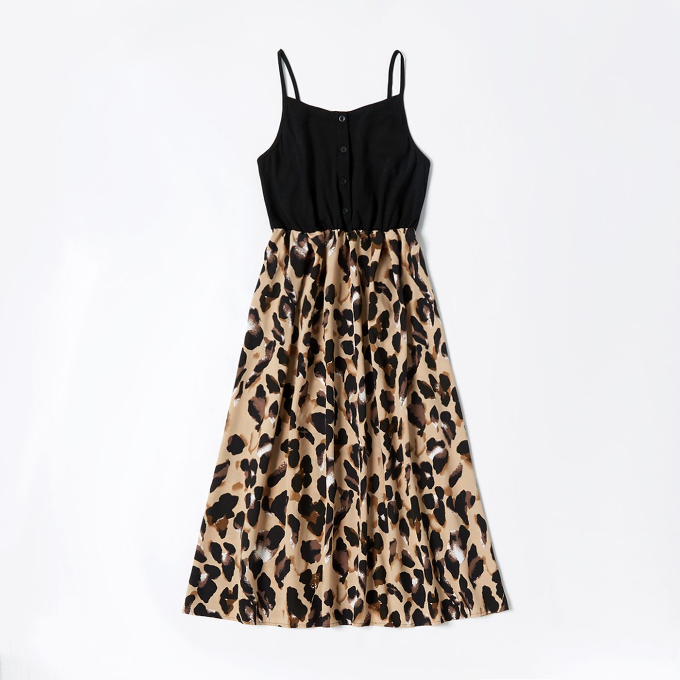 Leopard Print Splice Black Sling Dresses For Mommy And Me