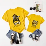Letter Print Short Sleeve T-shirts for Mommy and Me Yellow