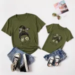 Letter Print Short Sleeve T-shirts for Mommy and Me Army green
