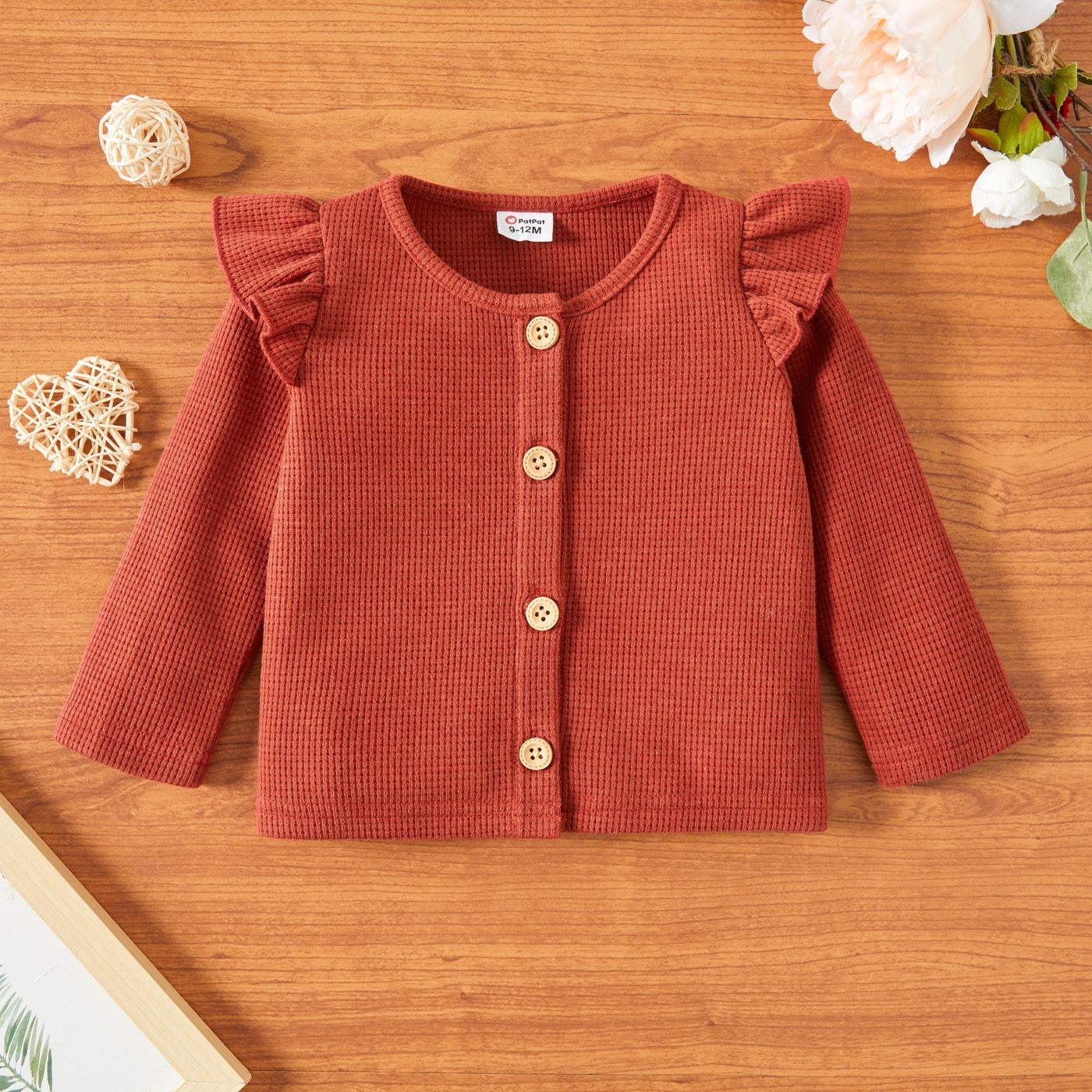 

Baby Girl Solid Ruffle Long-sleeve Button Down Top