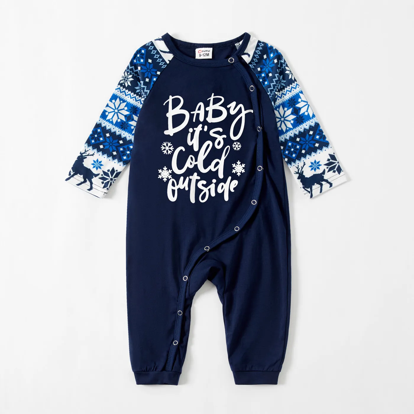 Mosaic Family Matching Letter Top Reindeer Pants Christmas Pajamas Sets (Flame Resistant) Deep Blue image 4