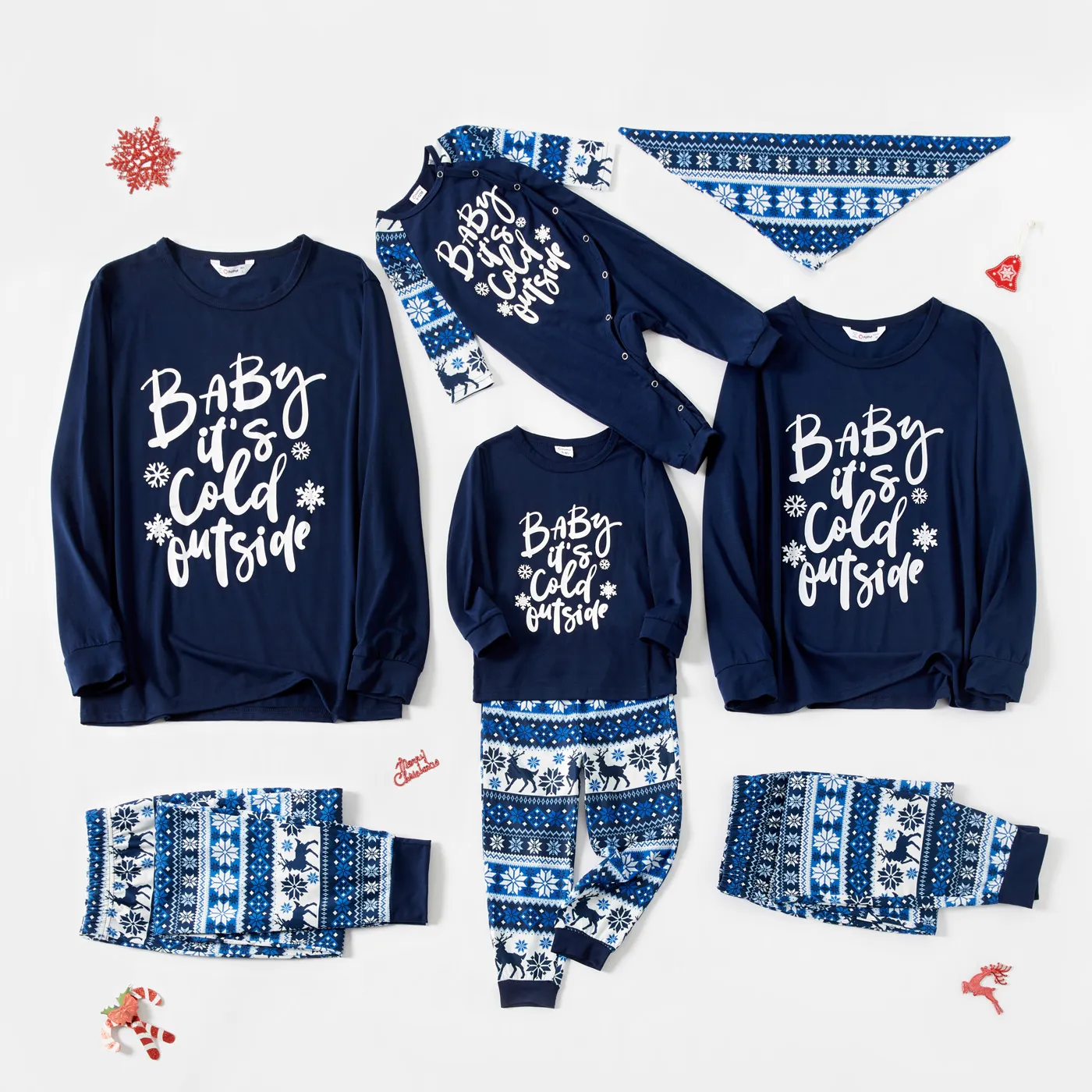Mosaic Family Matching Letter Top Reindeer Pants Christmas Pajamas Sets (Flame Resistant) Deep Blue big image 1