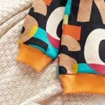 2-piece Toddler Girl/Boy Letter Print Colorblock Pullover and Elasticized Pocket Black Pants Set Orange image 6