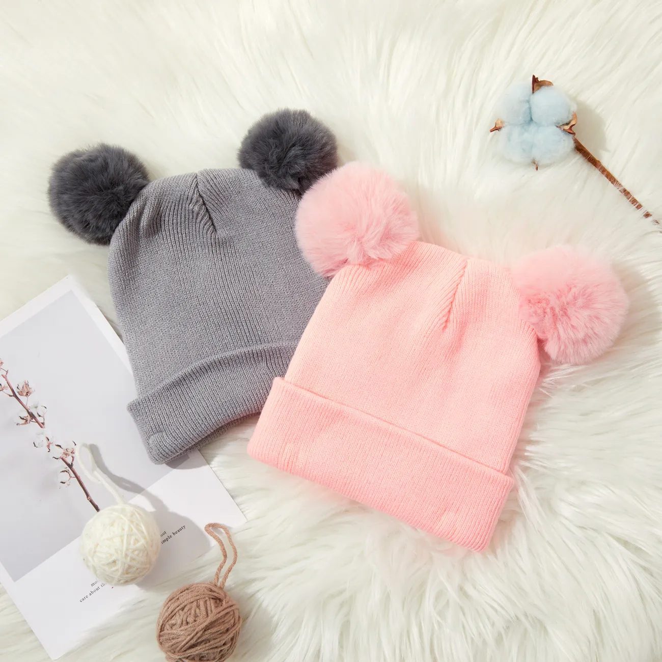 Gestrickte Beanie-Mütze mit Bommel für Babys/Kleinkinder rosa big image 1