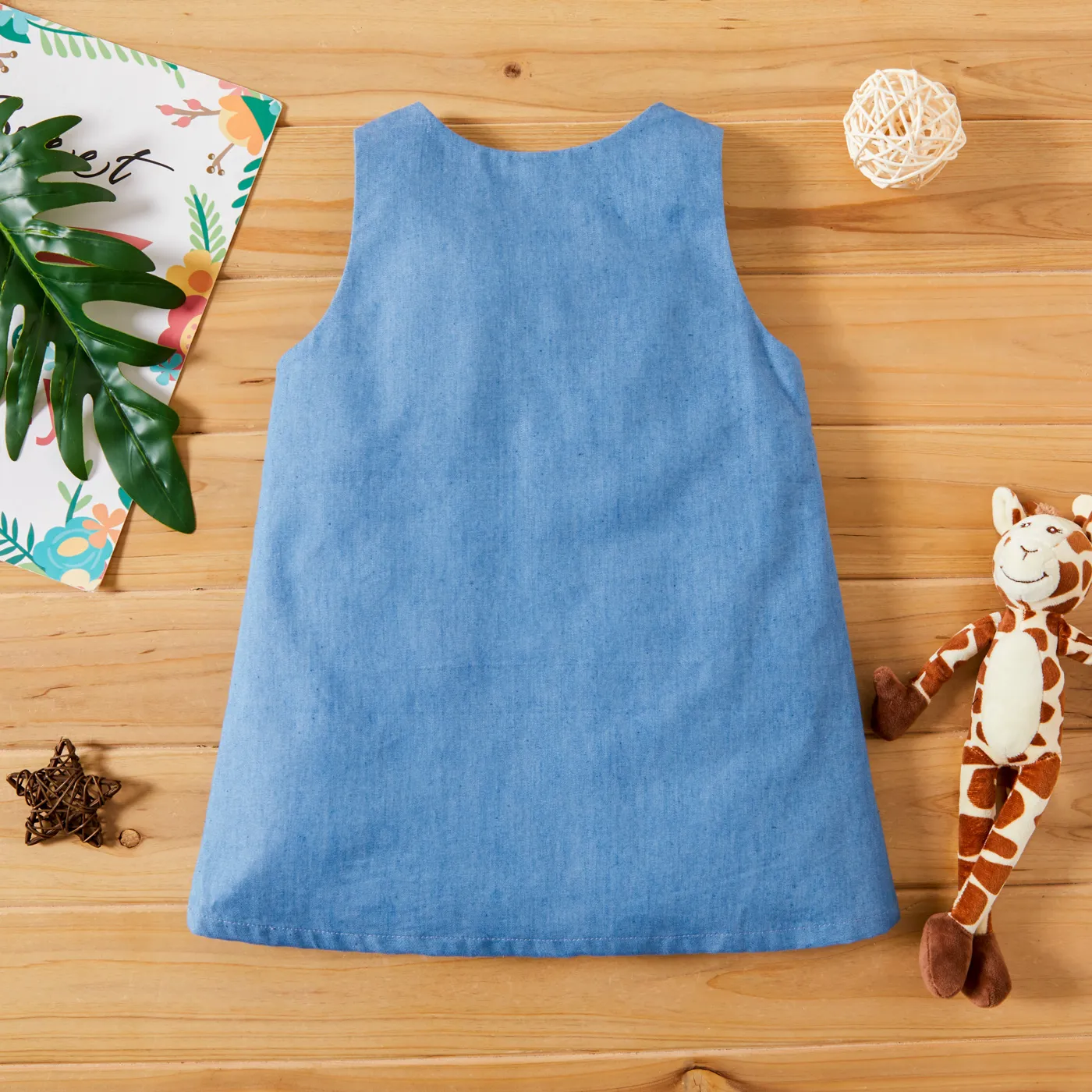 Baby Girl Giraffe Bowknot Solid Blue Denim Tank Dress Light Blue image 2