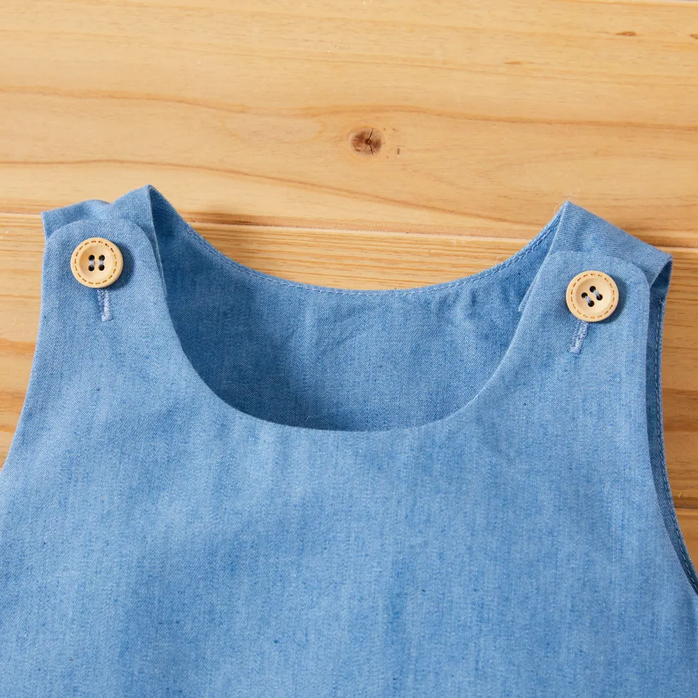 Baby Girl Giraffe Bowknot Solid Blue Denim Tank Dress big image 3
