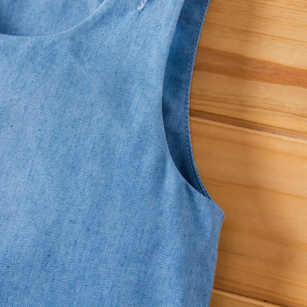 Baby Girl Giraffe Bowknot Solid Blue Denim Tank Dress big image 4